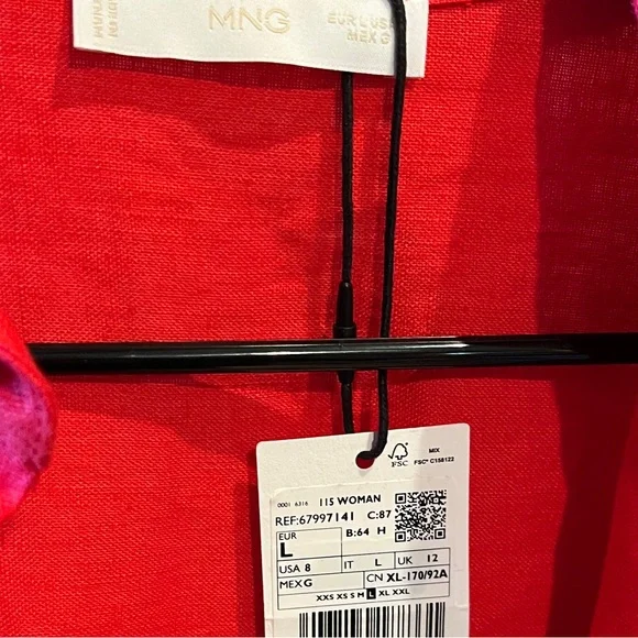 Mango Linen Button Up Shirt Coral Red 8 - Picture 5 of 5